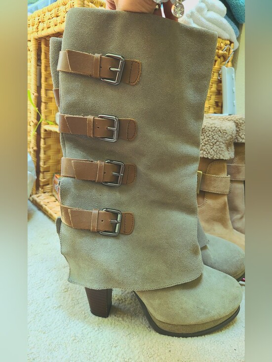 Report Shoes - Genuine Suede/Leather Army Green Buckle Boots 7.5